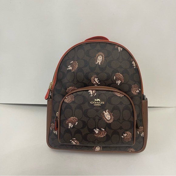 Coach Bags Coach Court Backpack In Signature Canvas With Hedgehog